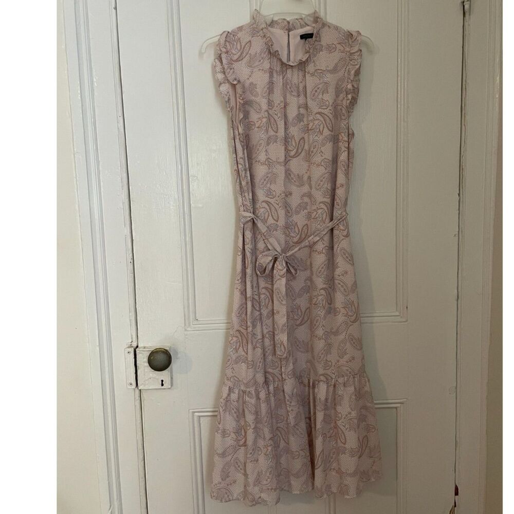 Ann Taylor Factory Paisley Ruffle Dress Size Small | Blush Ivory | Tie Waist